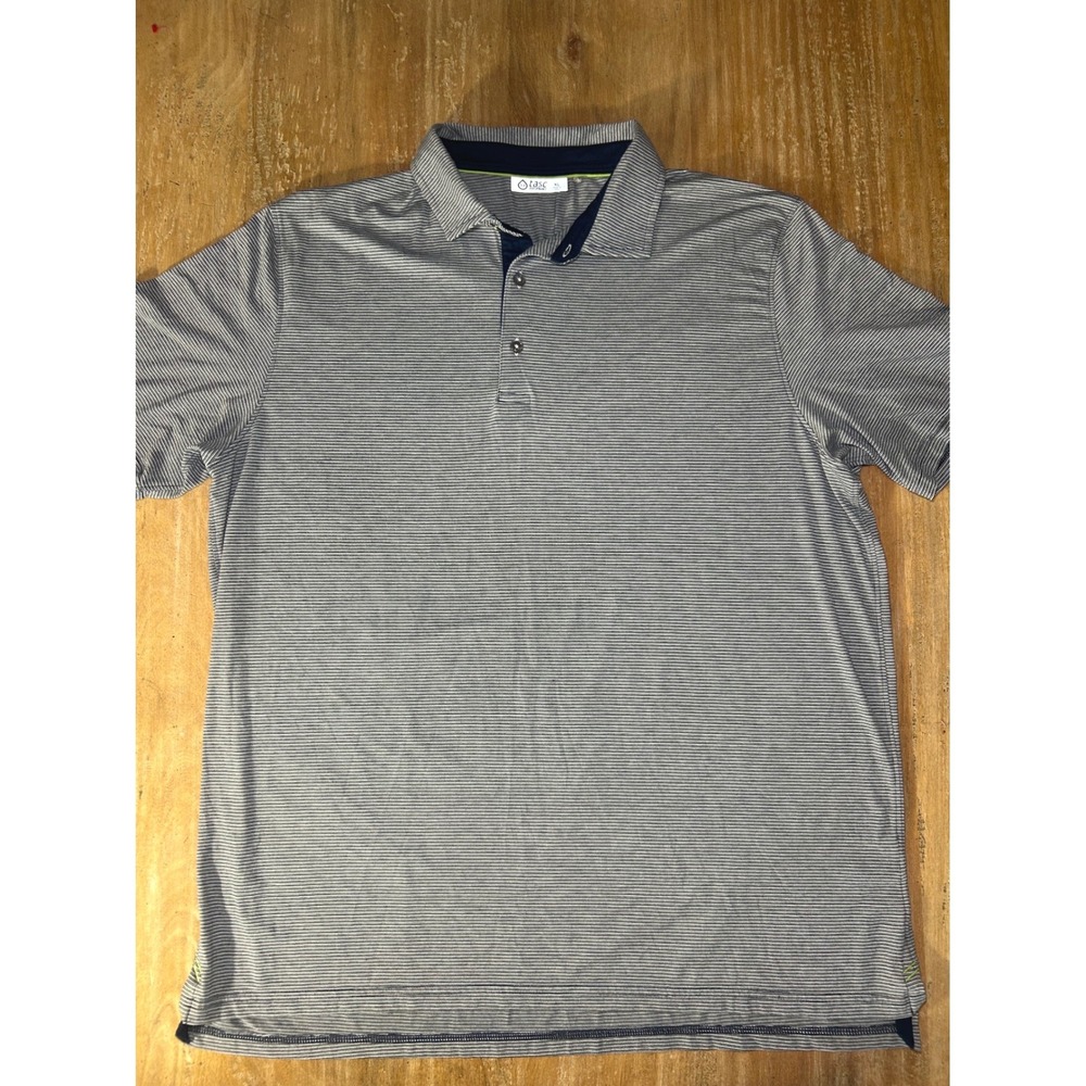 Tasc‎ Performance Mens XL Gray White Striped Polo Shirt Short Sleeve Golf Top